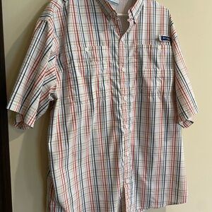 Columbia Short-Sleeve Plaid Button-Down Shirt - White, Red, Blue